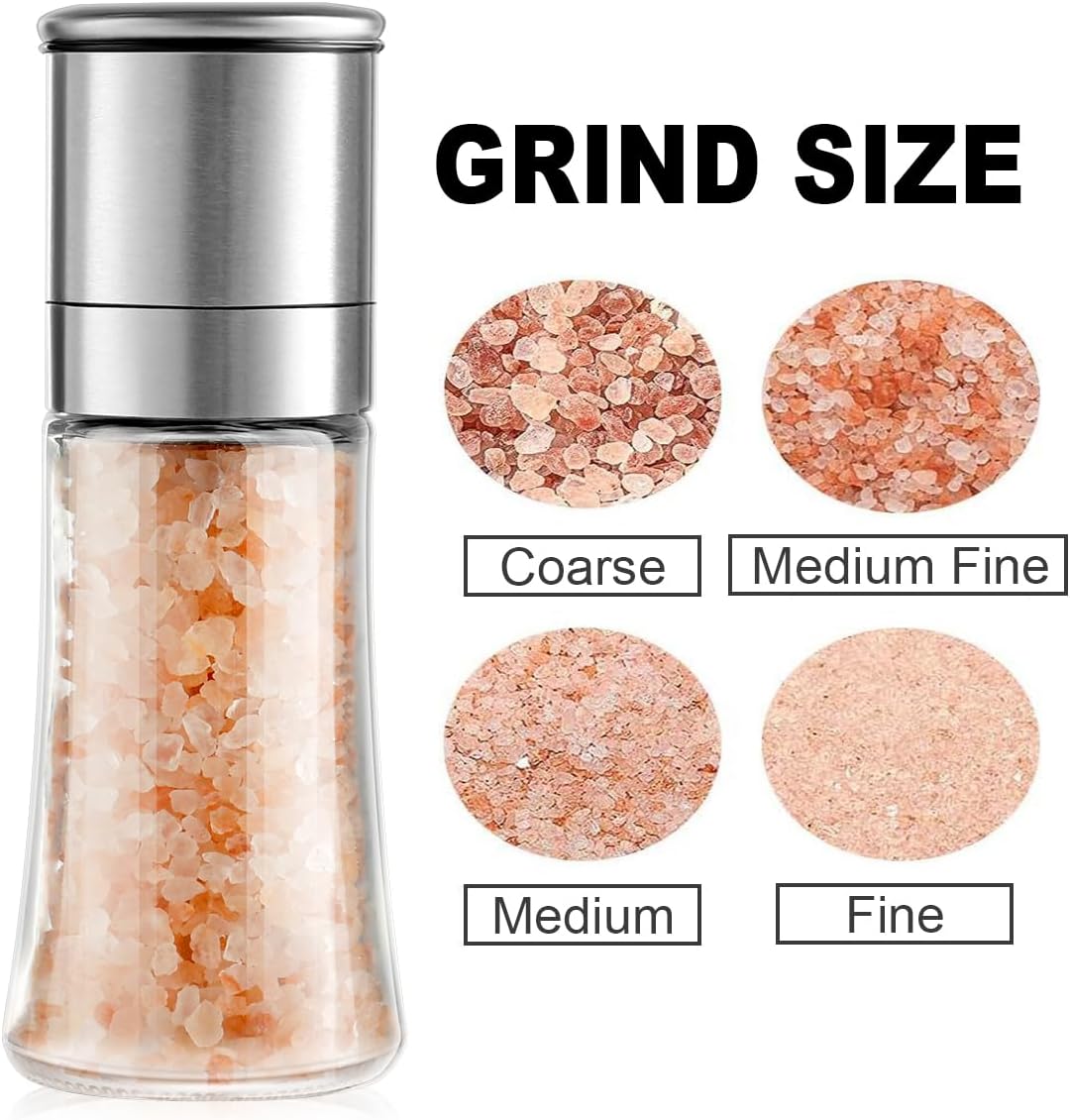 Marsala Salt or Pepper Grinder, Glass, Adjustable Ceramic Core