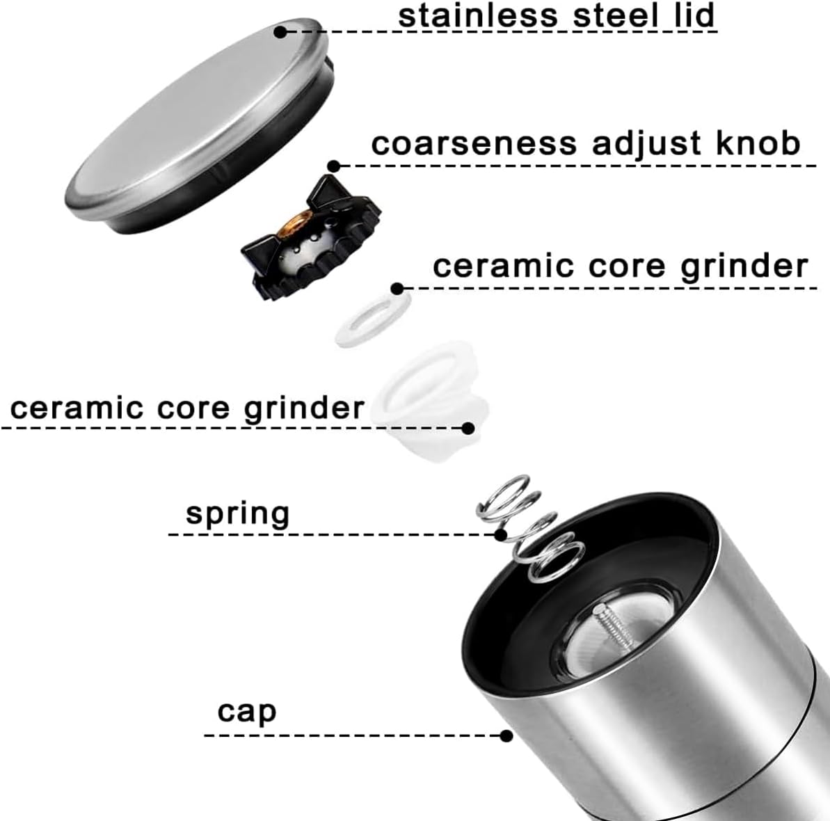 Marsala Salt or Pepper Grinder, Glass, Adjustable Ceramic Core