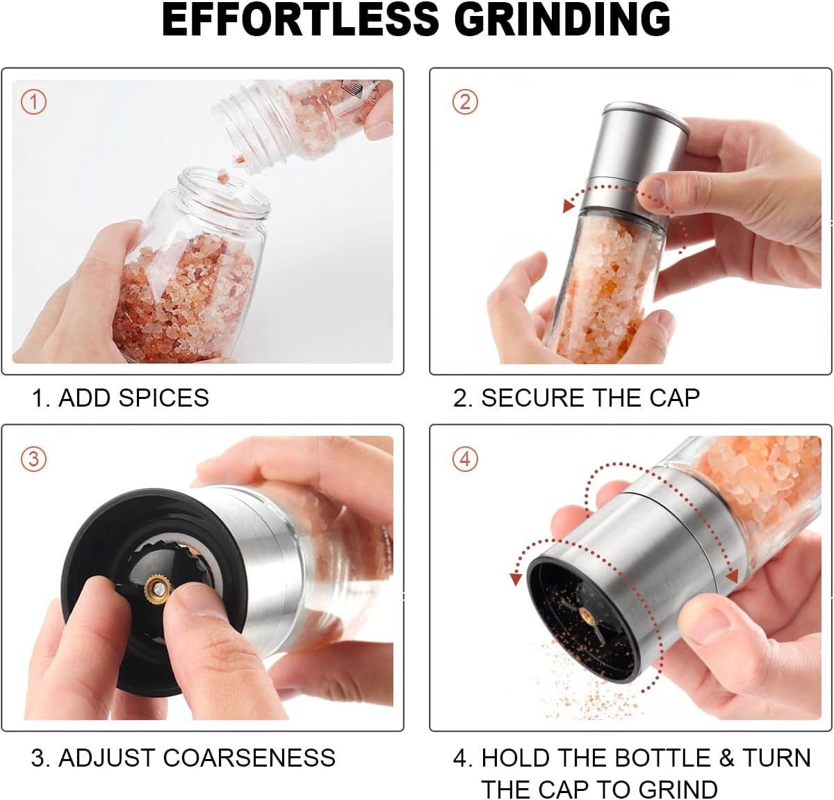 Marsala Salt or Pepper Grinder, Glass, Adjustable Ceramic Core