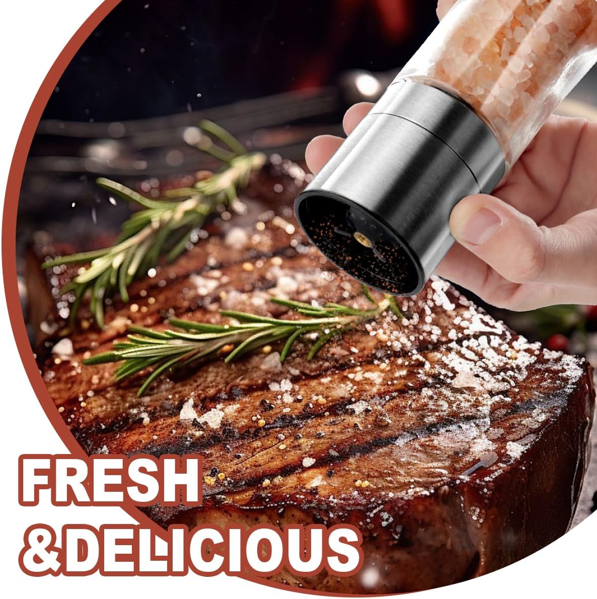 Marsala Salt or Pepper Grinder, Glass, Adjustable Ceramic Core