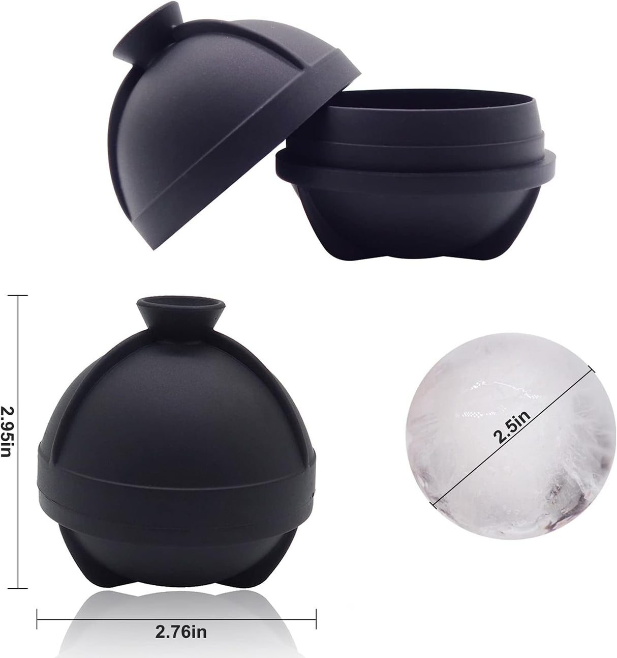 Corbara Ice Ball Mould, Sphere, 2.5 Inch, with Funnel, 4pcs