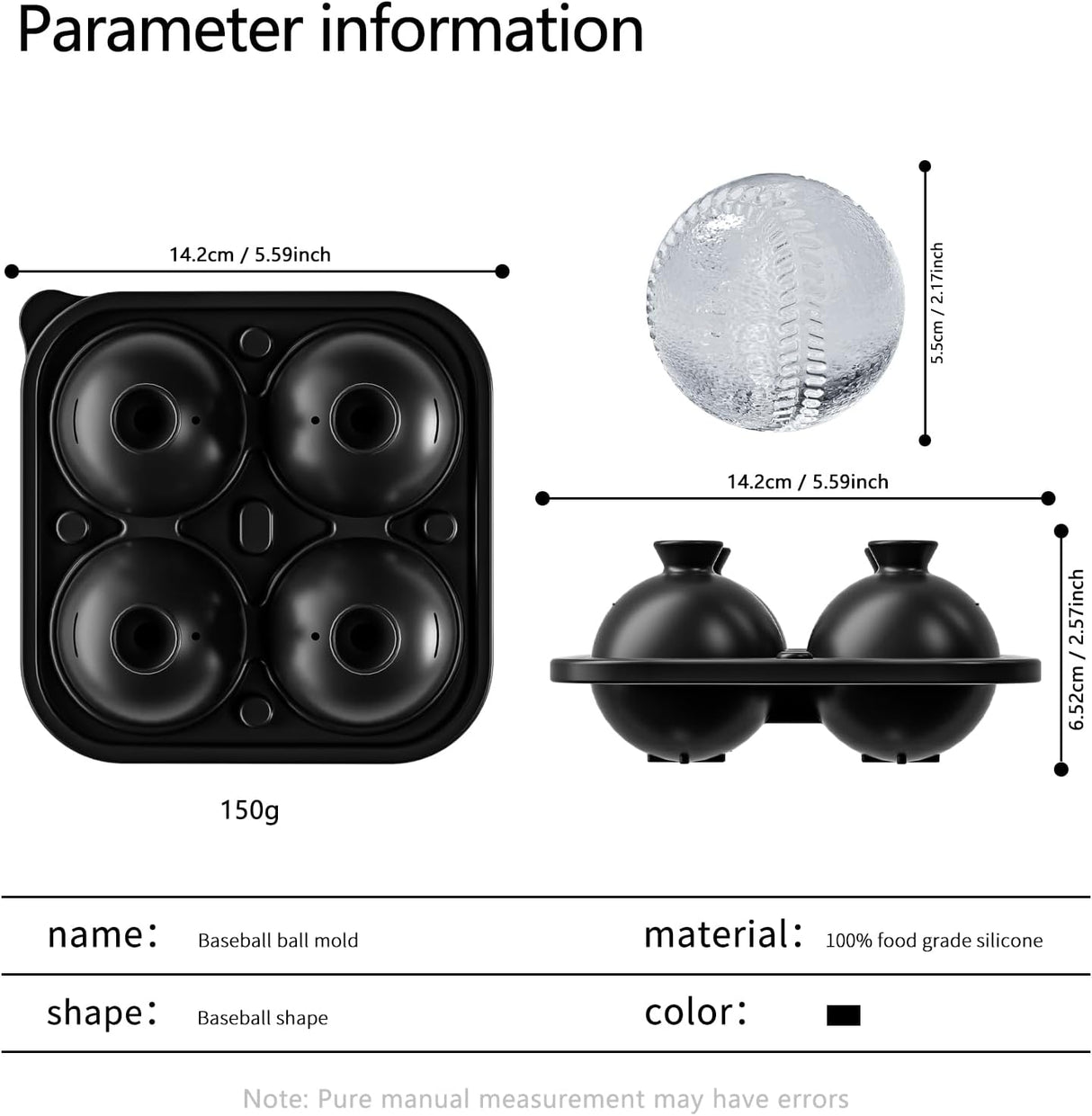 Barrea Ice Mould, Baseball Sphere, 2.2 Inch