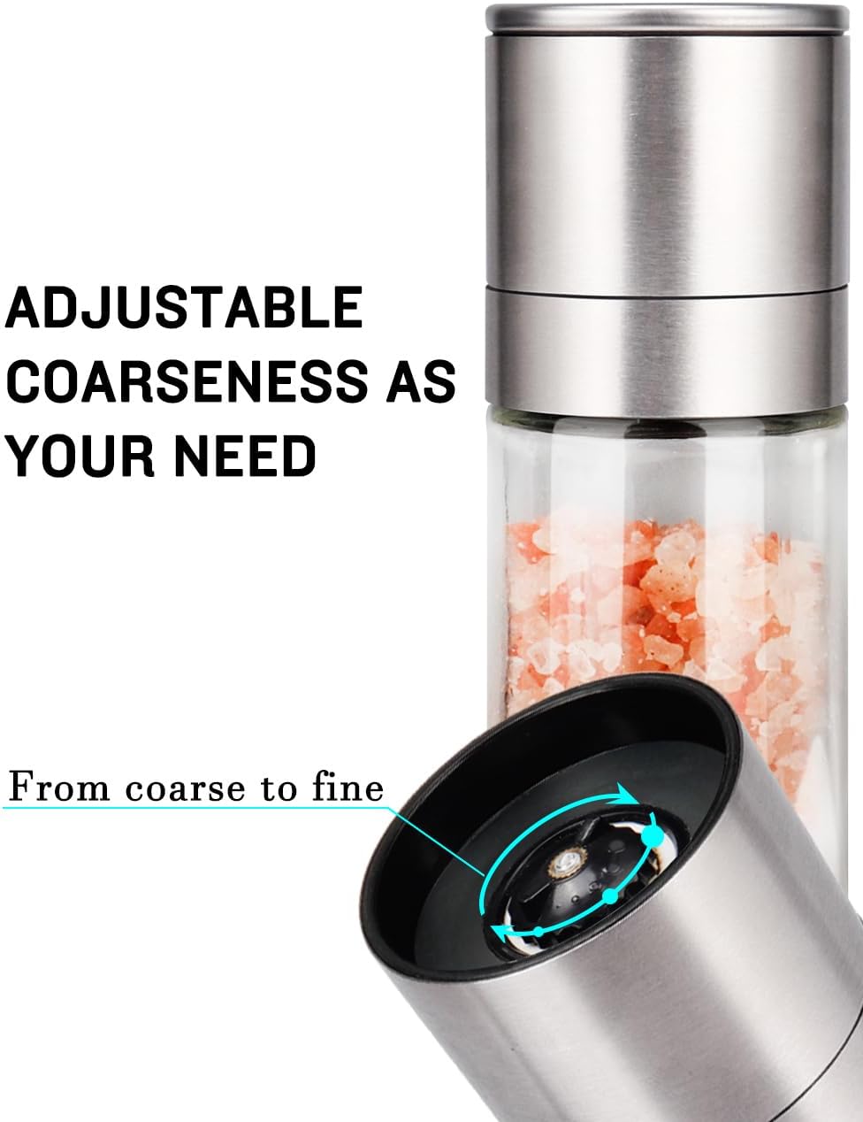 Trapani Salt and Pepper Grinder Set, Glass and Stainless Steel, Ceramic Rotor, 2pcs
