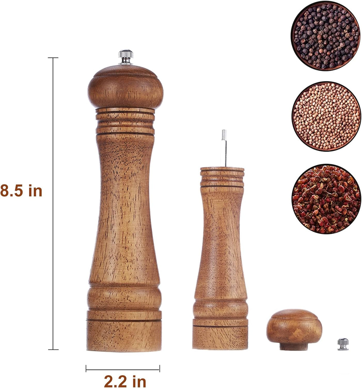 Catania Pepper Grinder, Oak Wood, Ceramic Mechanism, Dark, 8 Inch