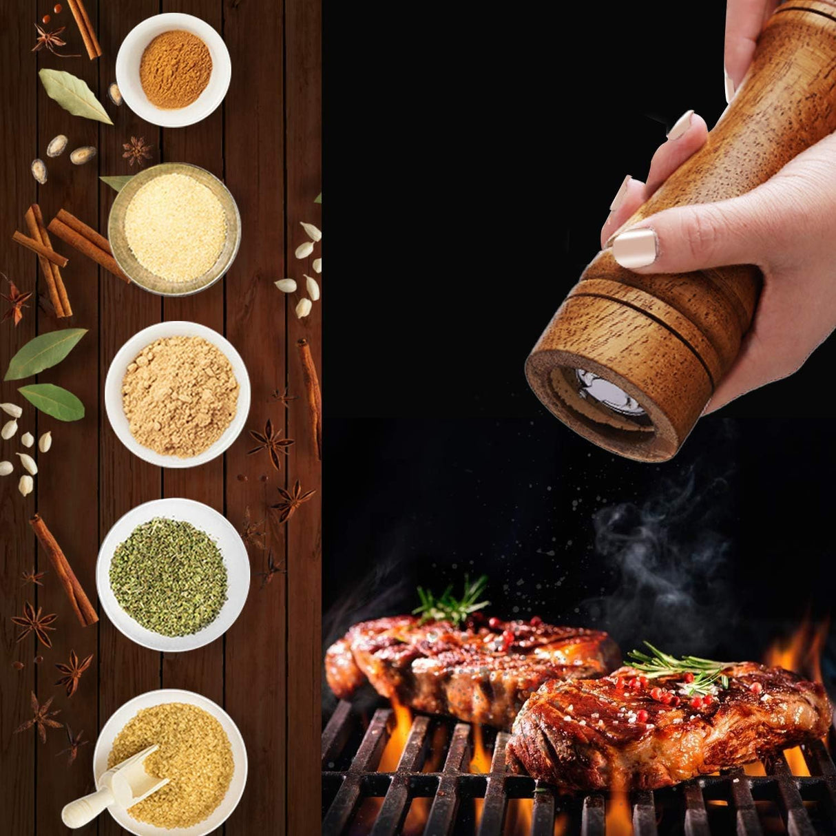 Catania Pepper Grinder, Oak Wood, Ceramic Mechanism, Dark, 8 Inch