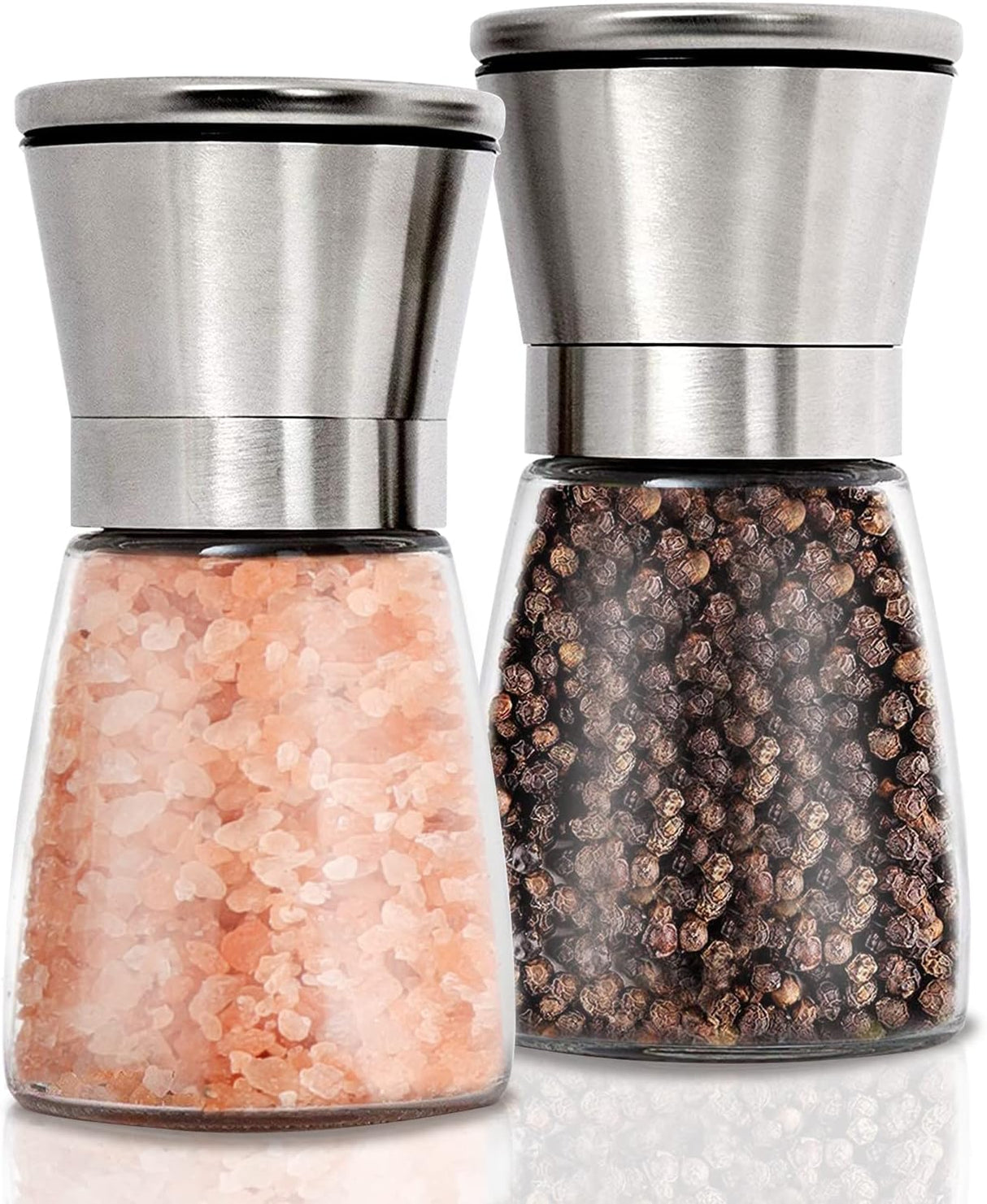 Trapani salt and pepper grinder set in glass and stainless steel with ceramic rotor