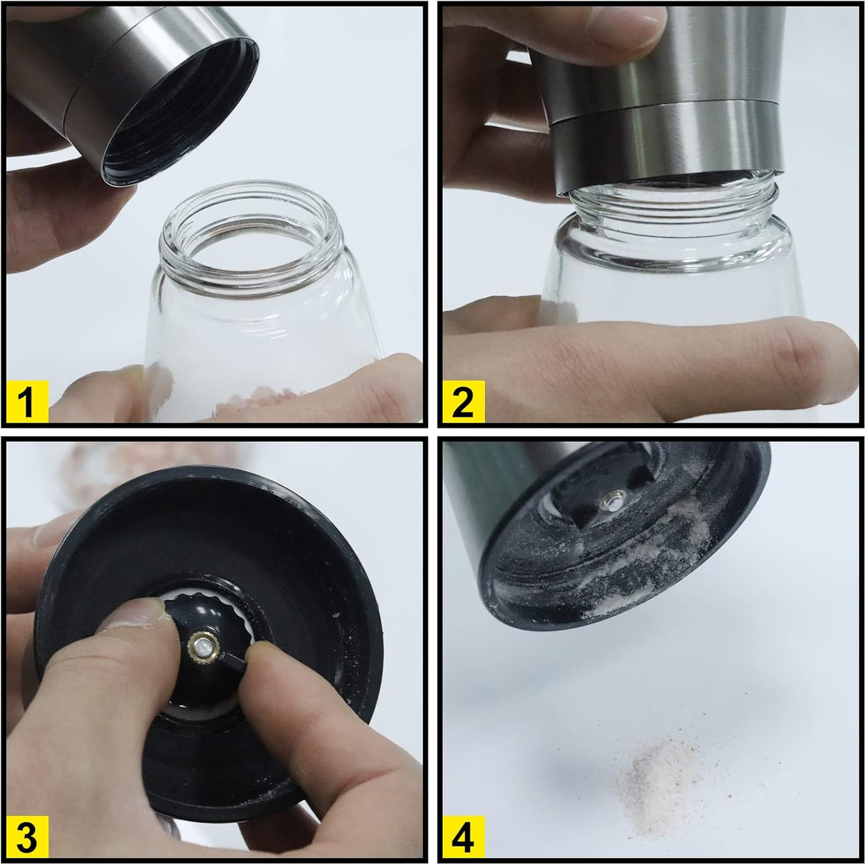 Trapani Salt and Pepper Grinder Set, Glass and Stainless Steel, Ceramic Rotor, 2pcs