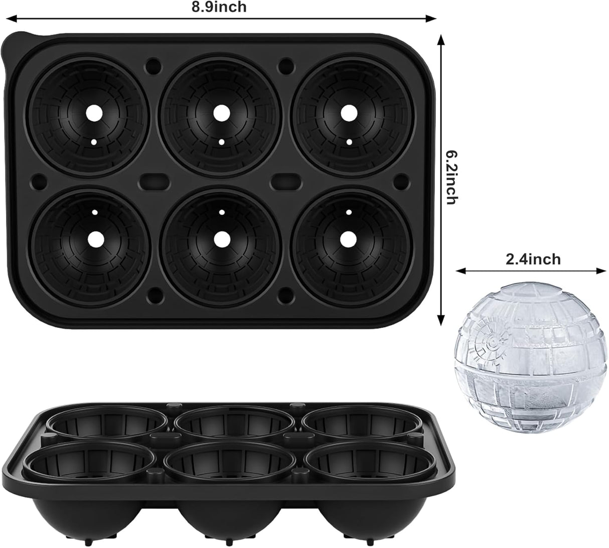 Fiastra Ice Cube Tray, Sphere, Silicone, 6 Cavity, 2.4 Inch