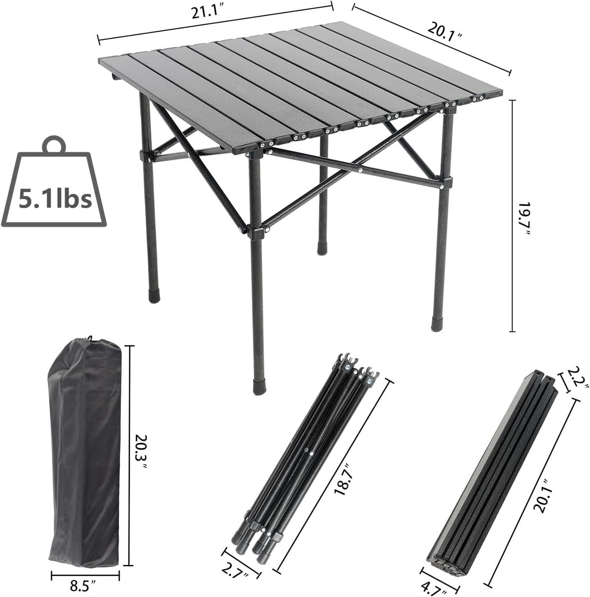 Redbank Aluminium Folding Side Table, Black