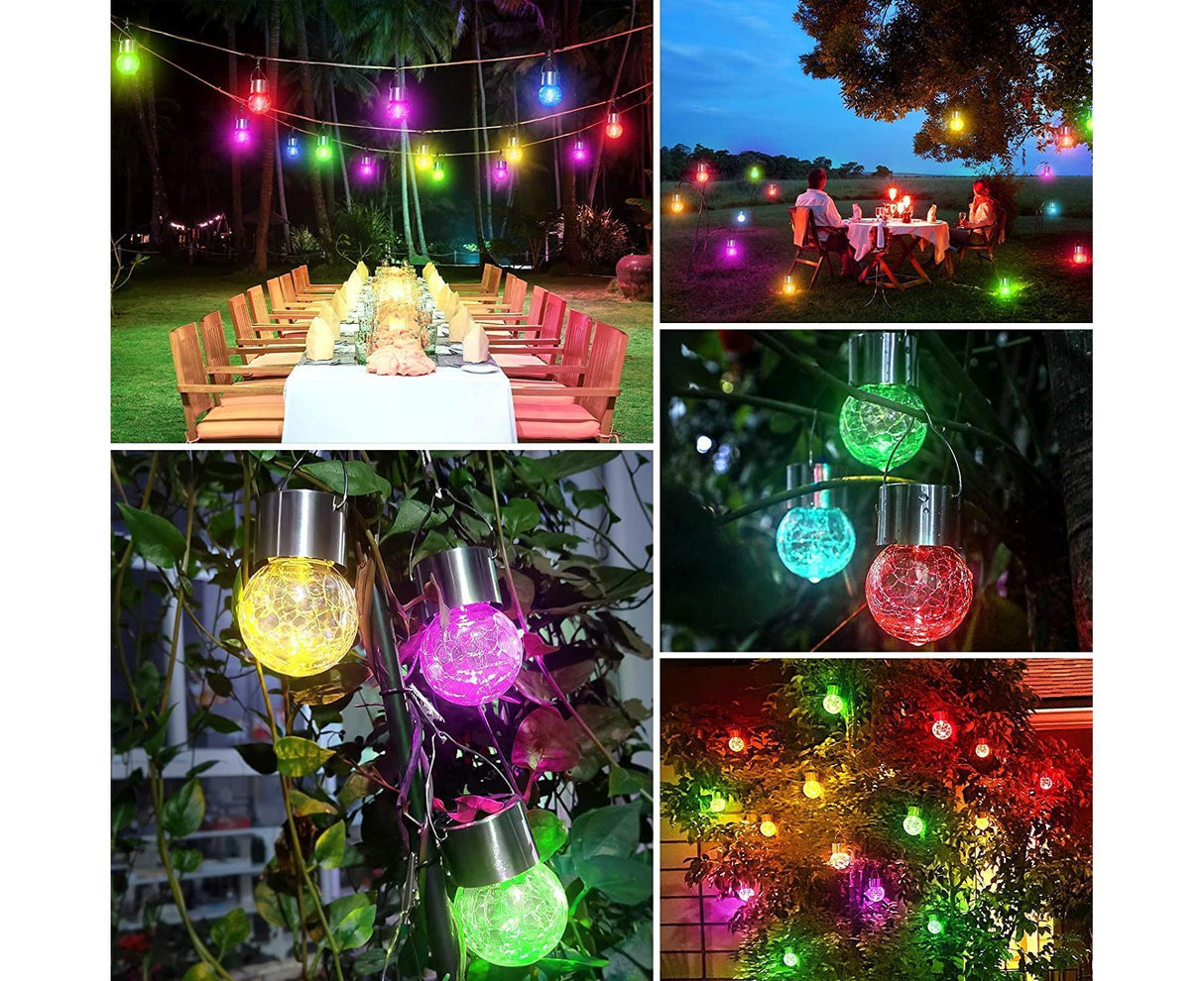 Cracked Glass Solar Hanging Ball Lights, Multicolour 12 Pack