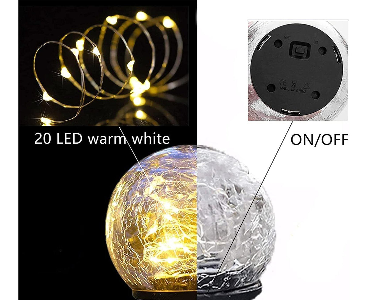 Solar crack glass ball garden light glowing warm white