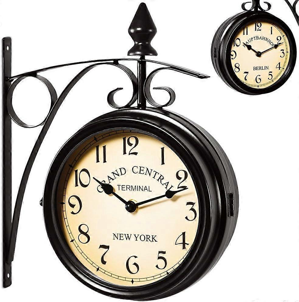 Two Sided Wrought Iron Station Wall Clock