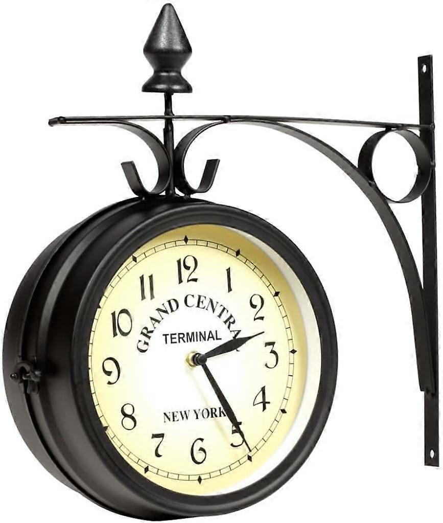 Two Sided Wrought Iron Station Wall Clock