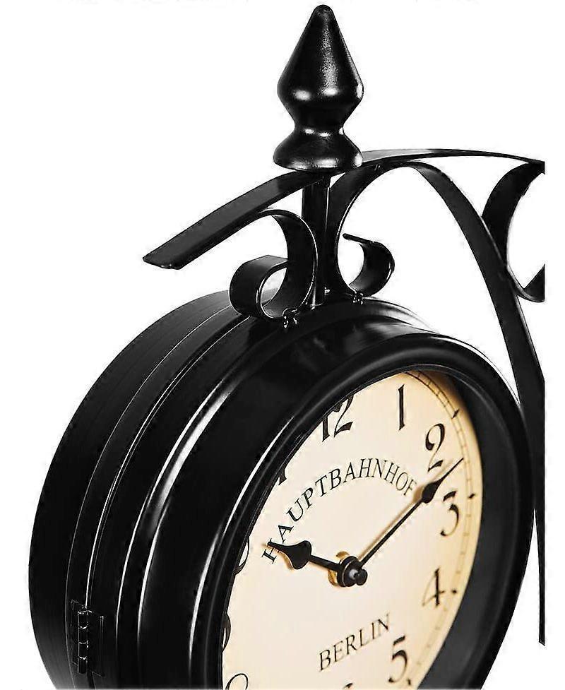 Two Sided Wrought Iron Station Wall Clock