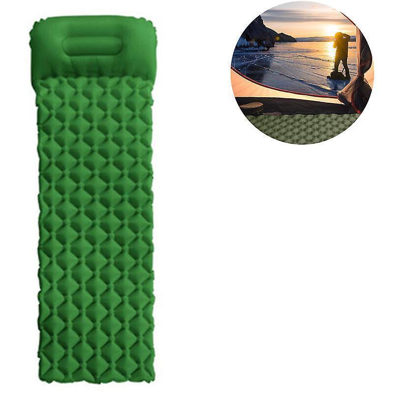 Burgess Sleeping Pad, Ultralight Inflatable with Built In Pillow, Green