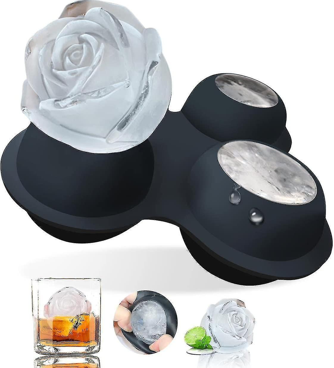 Pink silicone rose shaped ice cube mould with lid
