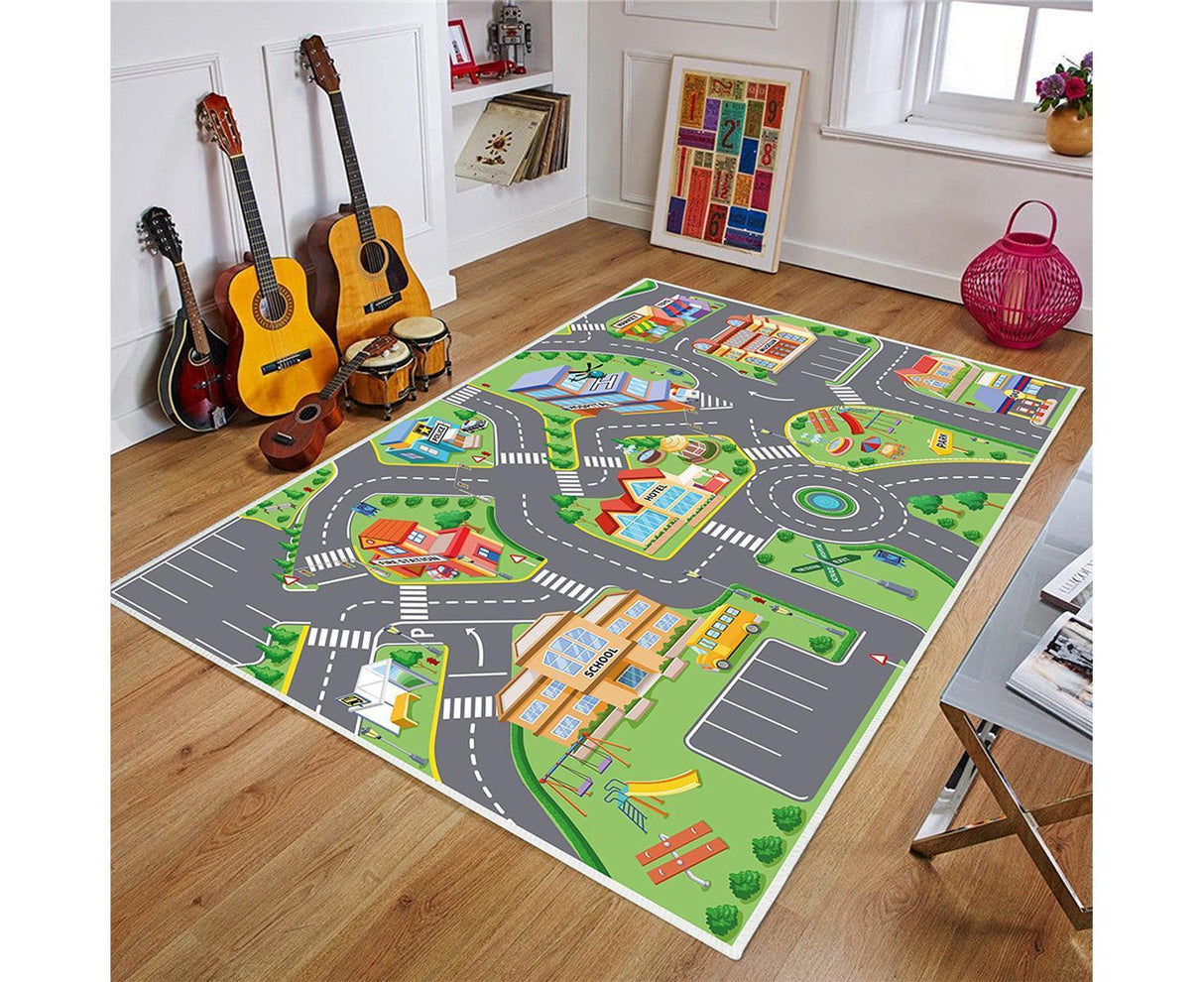 Baby play mat with city road print