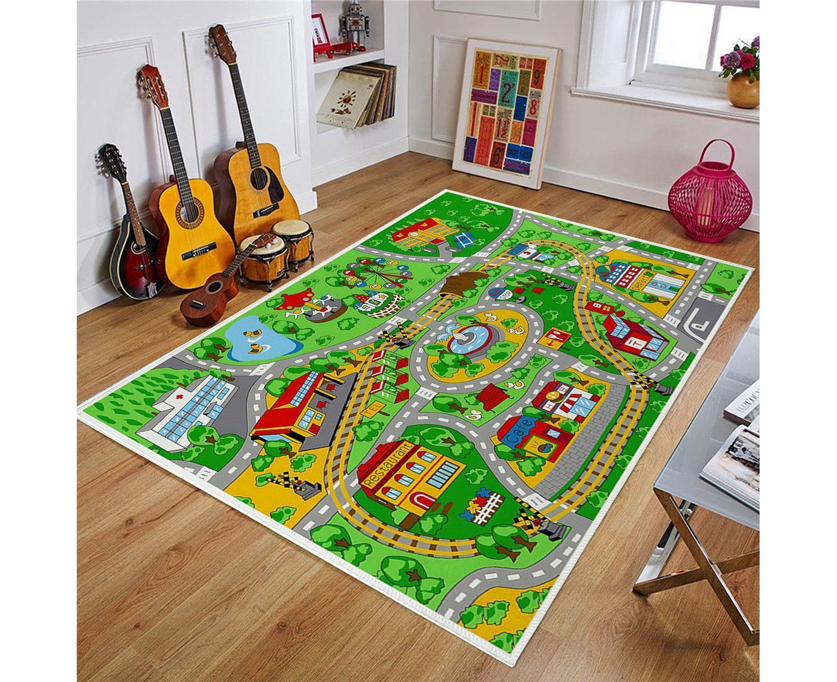 Baby play mat with city road print