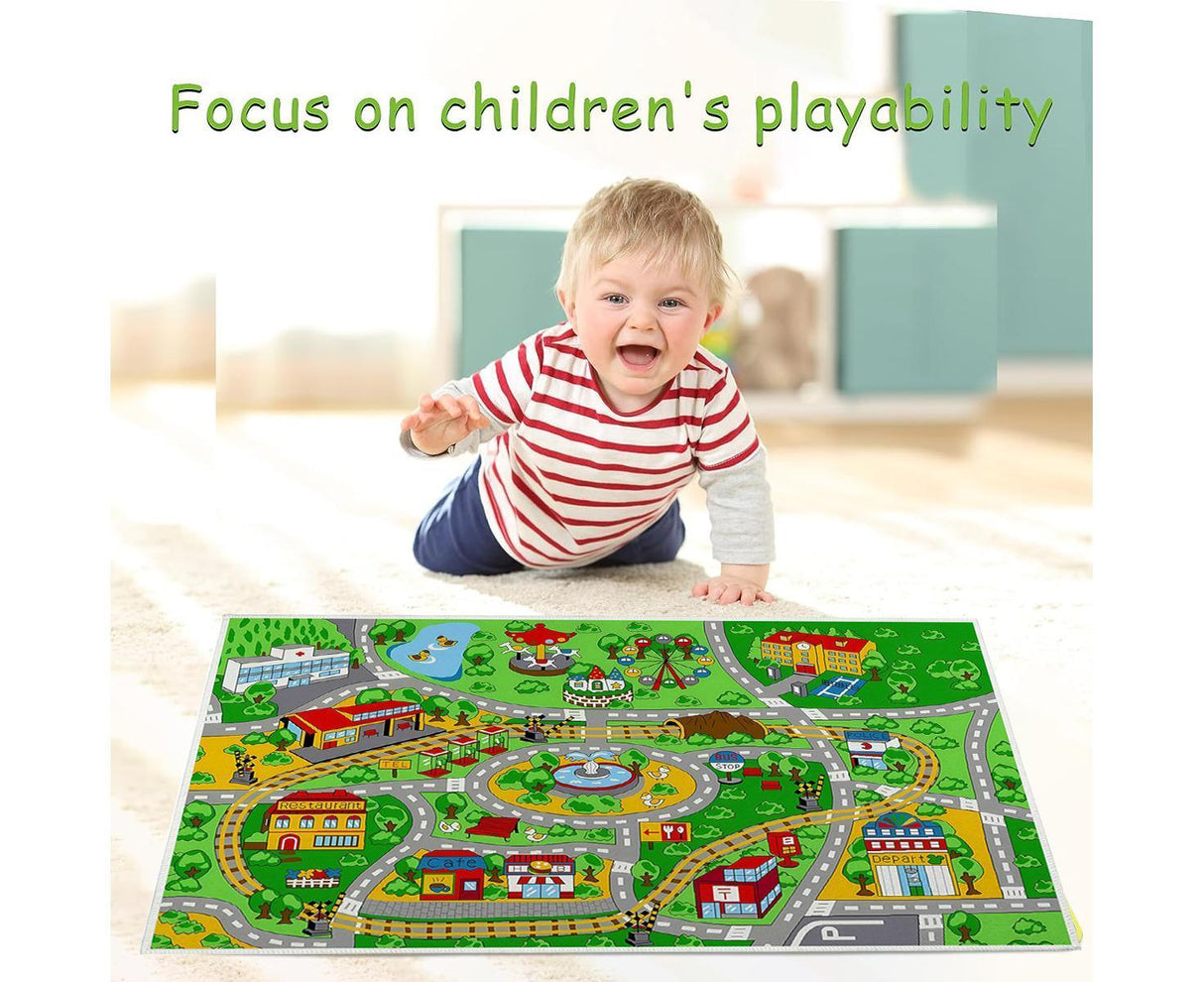 Baby play mat with city road print