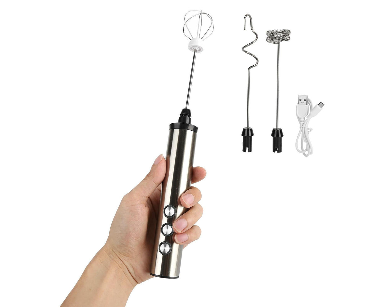 Three interchangeable stainless steel heads for the milk frother