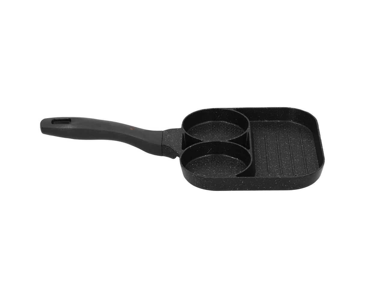 Non stick cooking surface of the egg frying pan shown close up