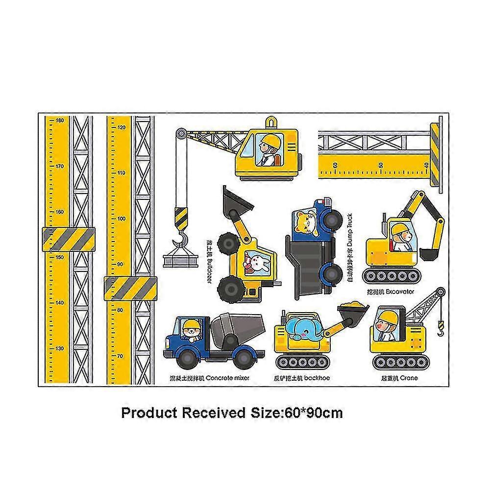 Kids Growth Height Chart Wall Sticker, Construction Vehicles