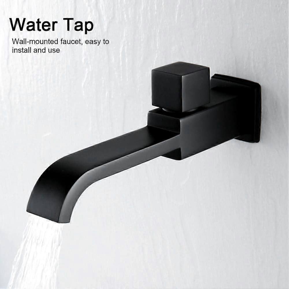 Matte black basin tap mounted on wall above a bathroom basin