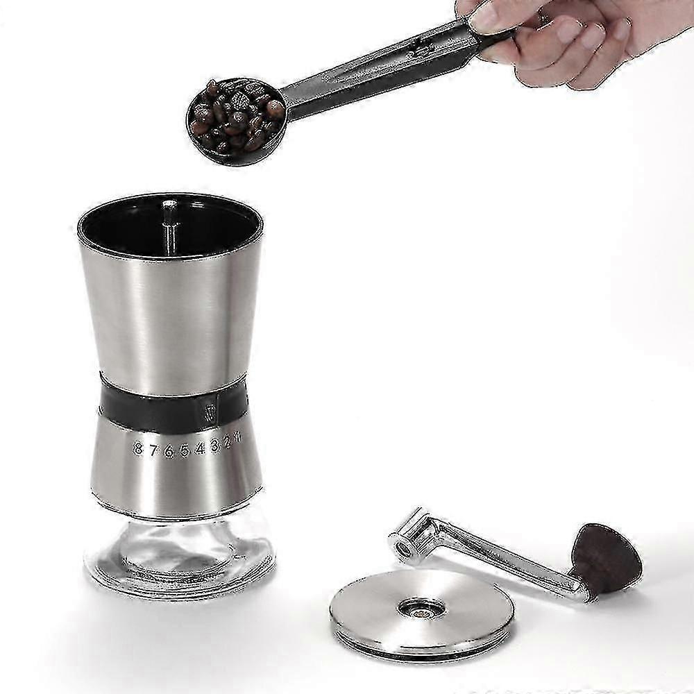 Ragusa manual coffee grinder with stainless steel body and clear glass jar