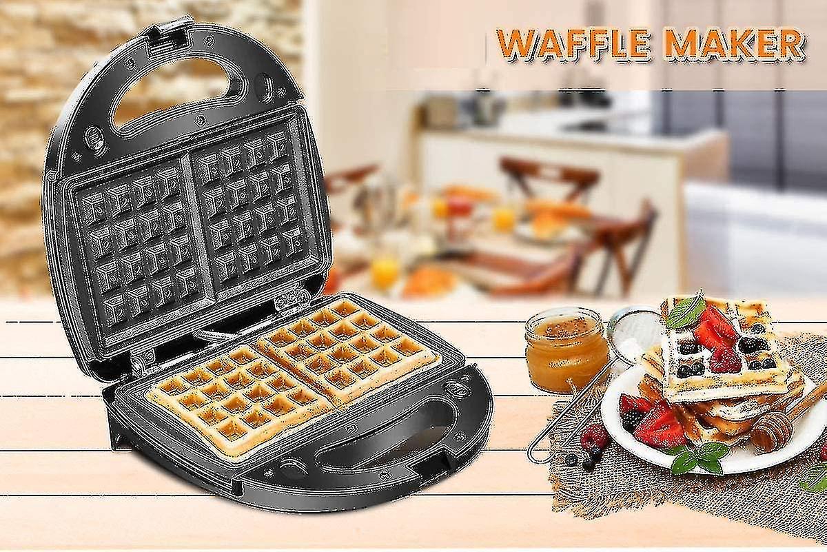 Compact waffle and sandwich maker stored upright to save bench space
