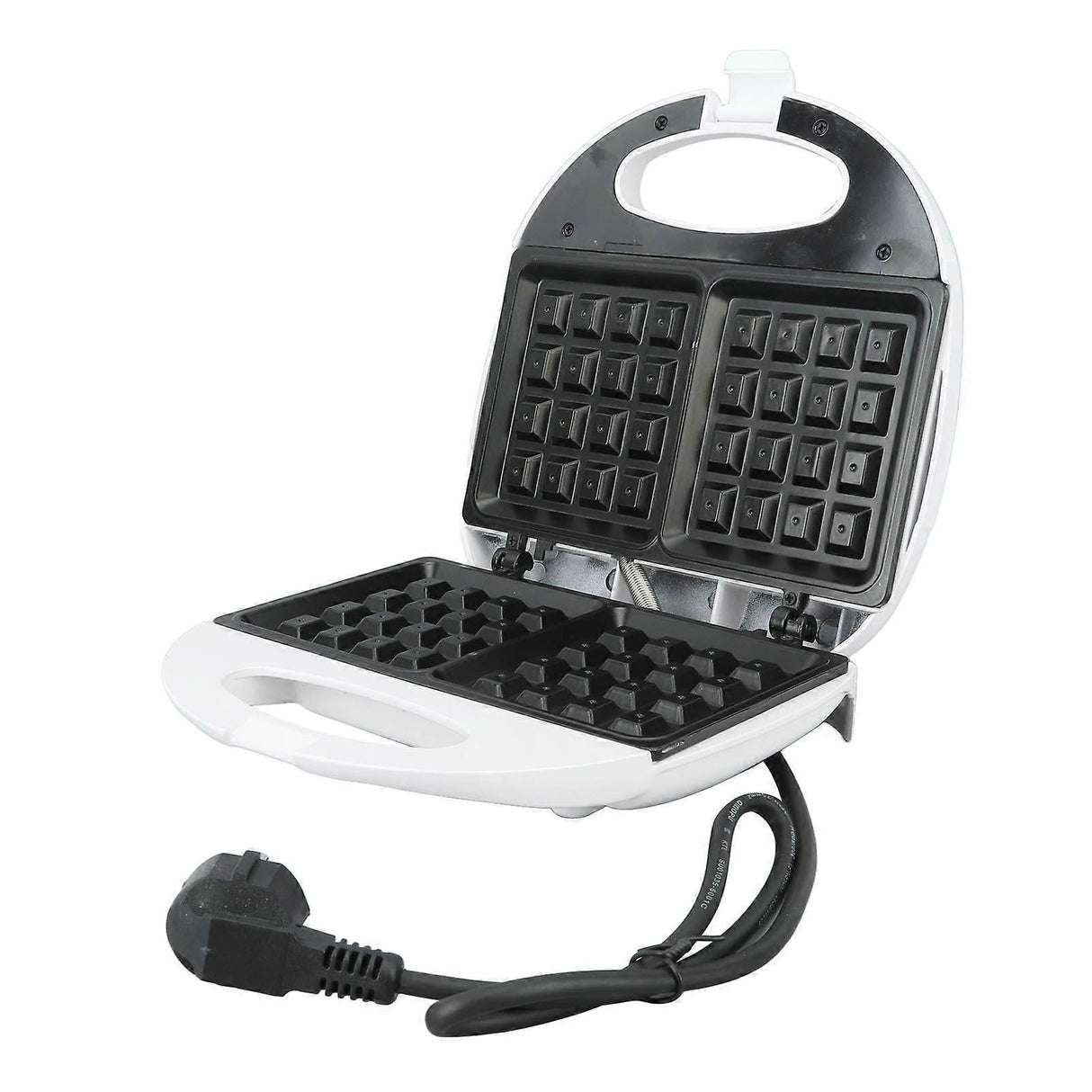 Mini 750 W waffle maker with aluminium alloy body and lid closed