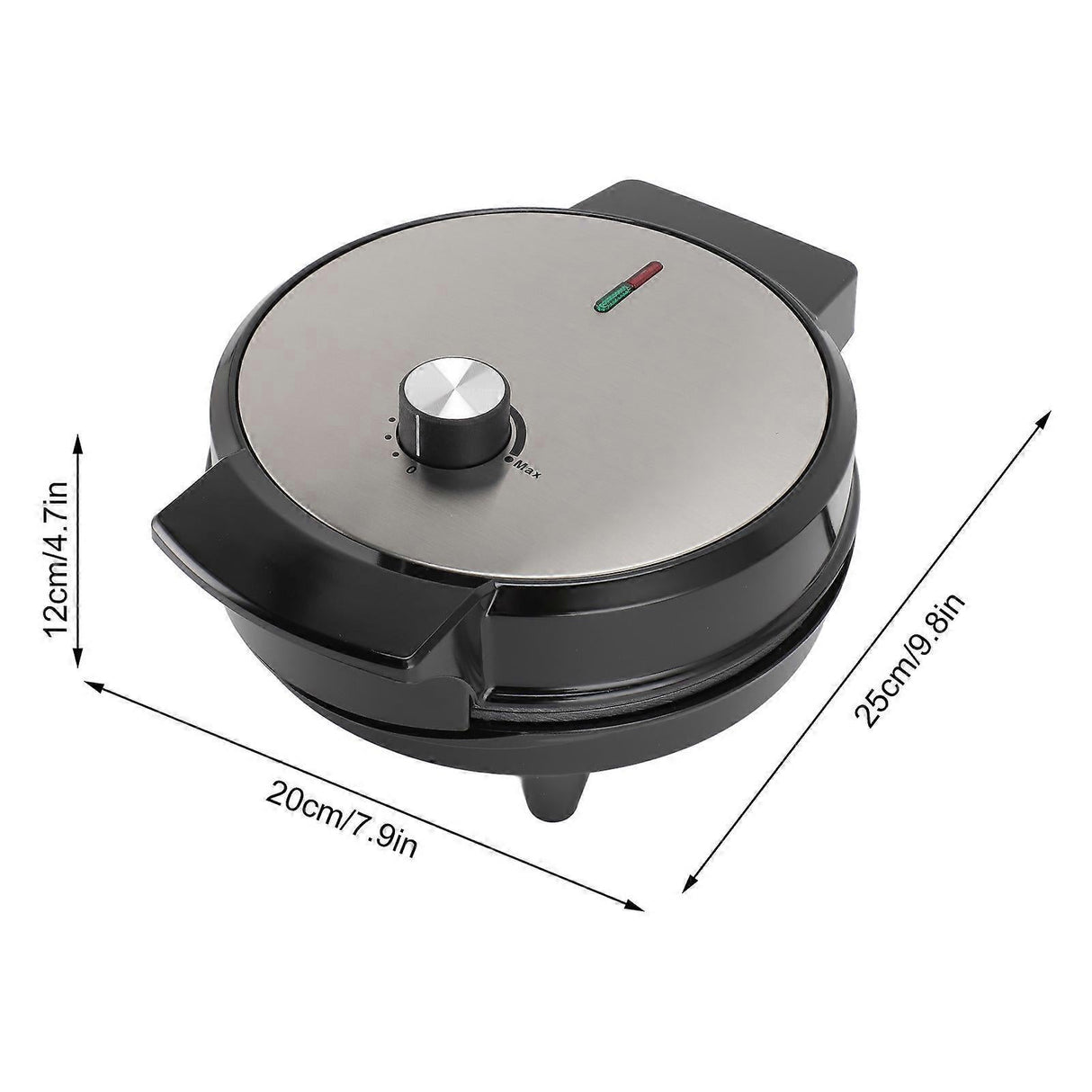 1000 W stainless steel waffle maker on a bench with breakfast waffles served