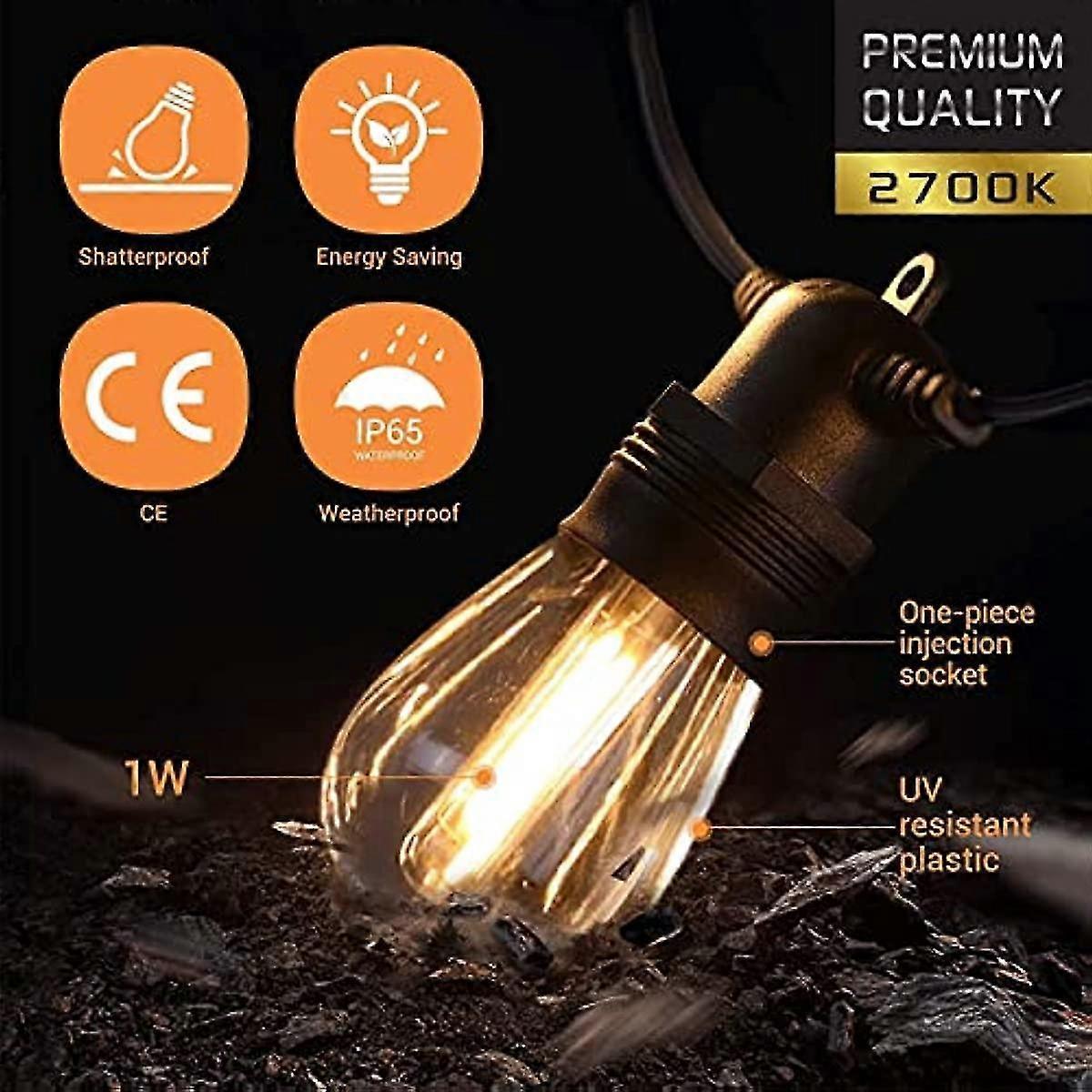 Monopoli Outdoor String Lights, S14 Bulbs, 15m, IP65