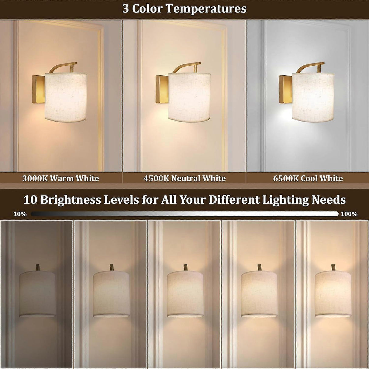 Rechargeable RGB LED wall sconce in gold, set of two