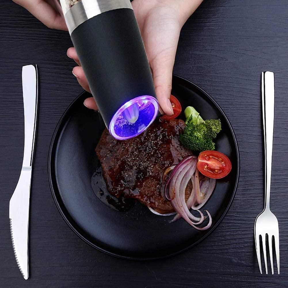 Taormina Salt and Pepper Grinder Set, Electric Gravity, Stainless Steel, Black, 2pcs
