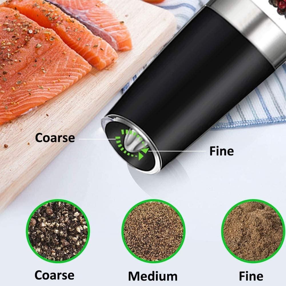 Taormina Salt and Pepper Grinder Set, Electric Gravity, Stainless Steel, Black, 2pcs