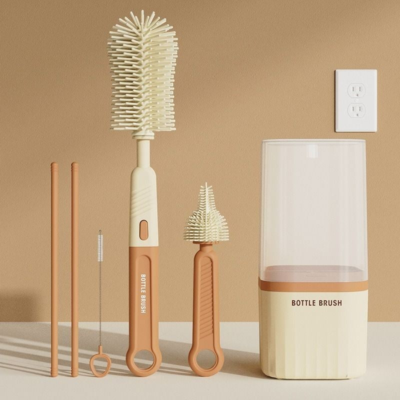 Orange 6 piece baby bottle brush cleaning set