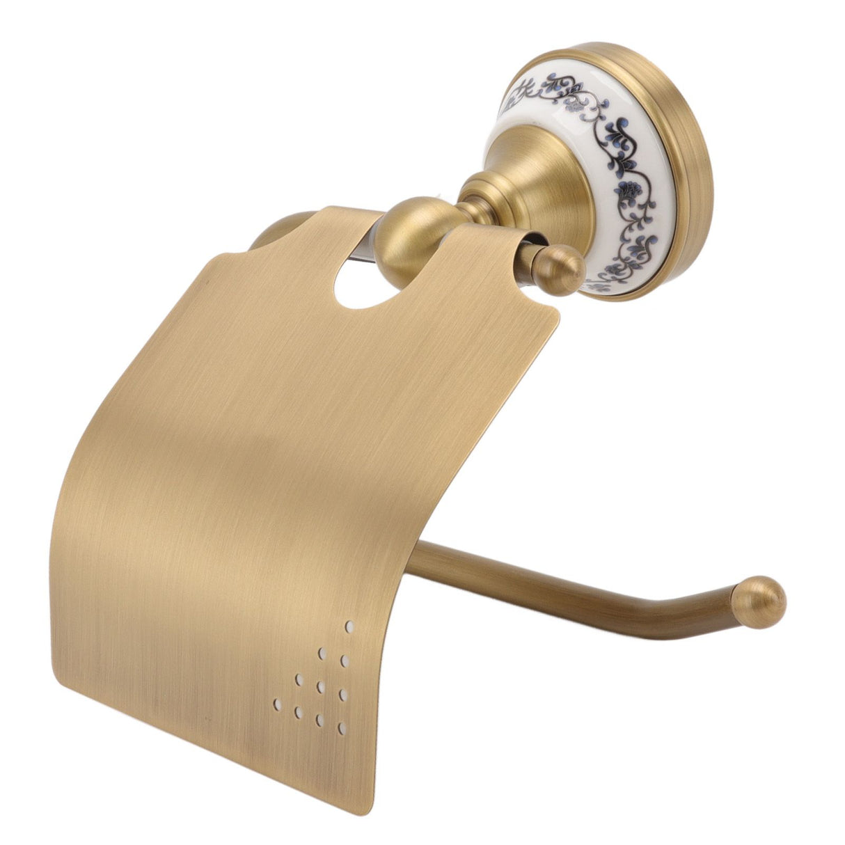 Porto Vecchio Toilet Paper Holder, Porcelain Decoration, Wall Mounted, Antique Brass