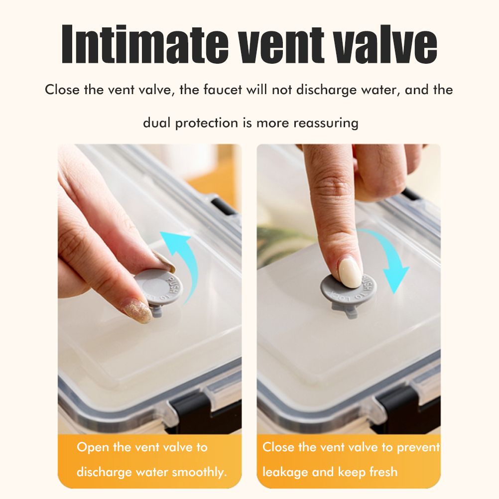 Drink dispenser filled with iced lemon water on a kitchen bench