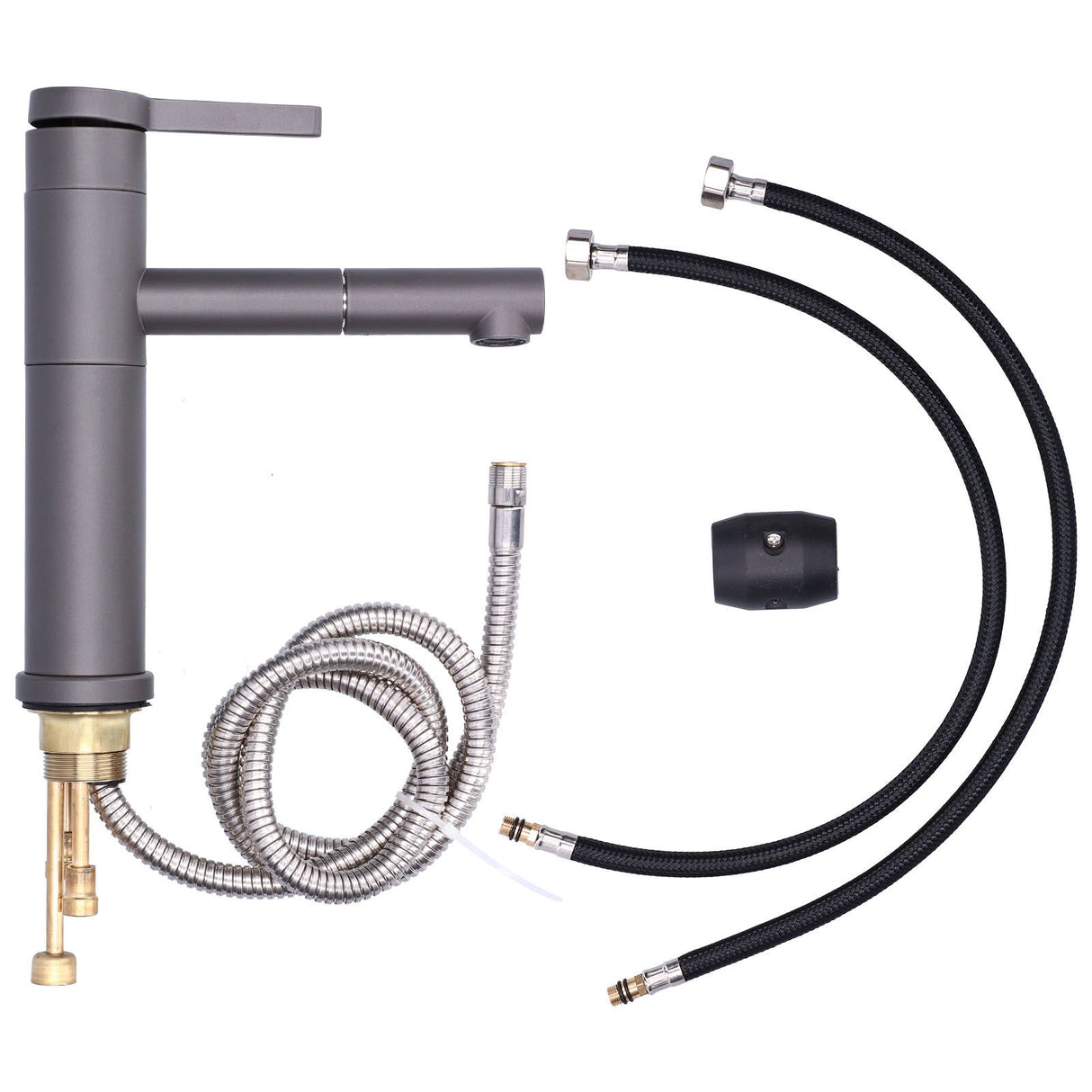 Grey stainless steel pull out basin mixer tap for above counter basins