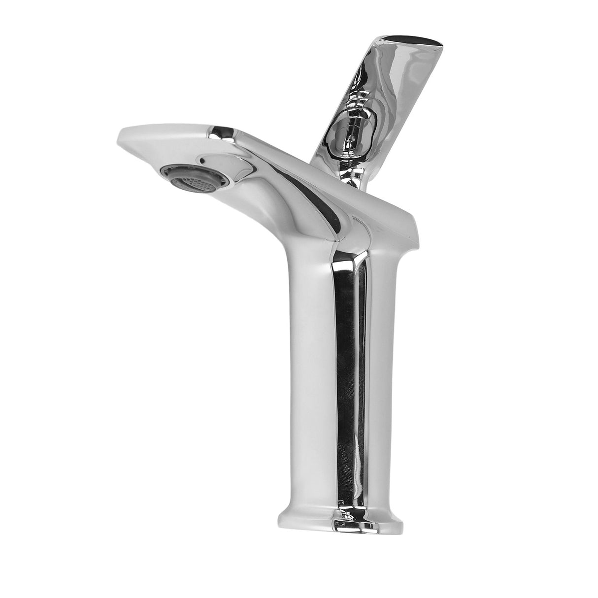 Nordic copper basin tap paired with a round ceramic basin