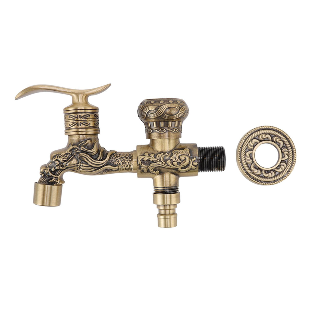 Dragon carved basin tap in antique copper brass for countertop mounting