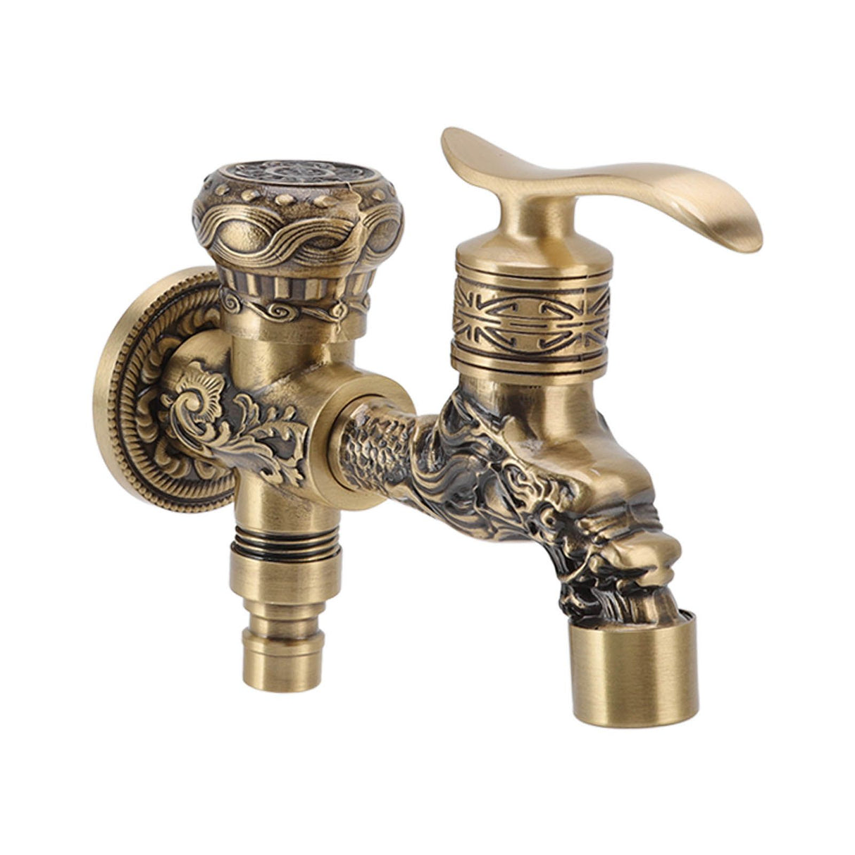 Top down view of the dragon carved basin tap