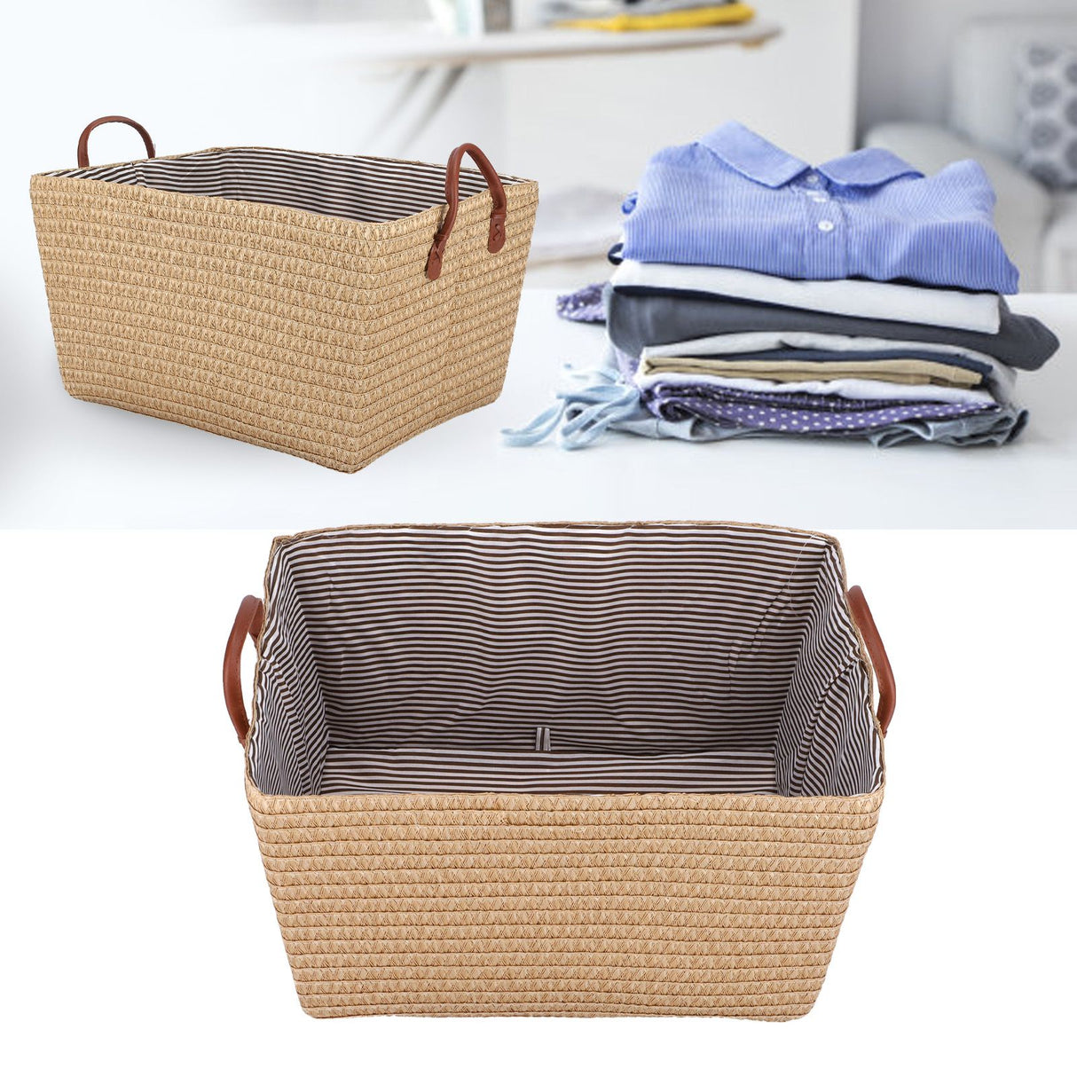 Pale yellow collapsible fabric storage basket - view 11