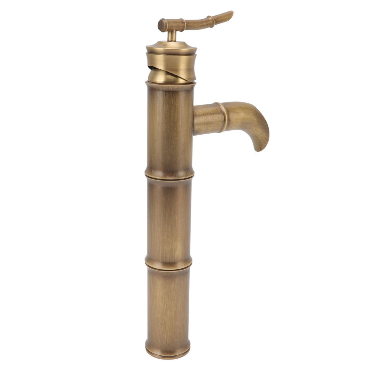 Close up of the bevelled spout mouth on the copper basin tap