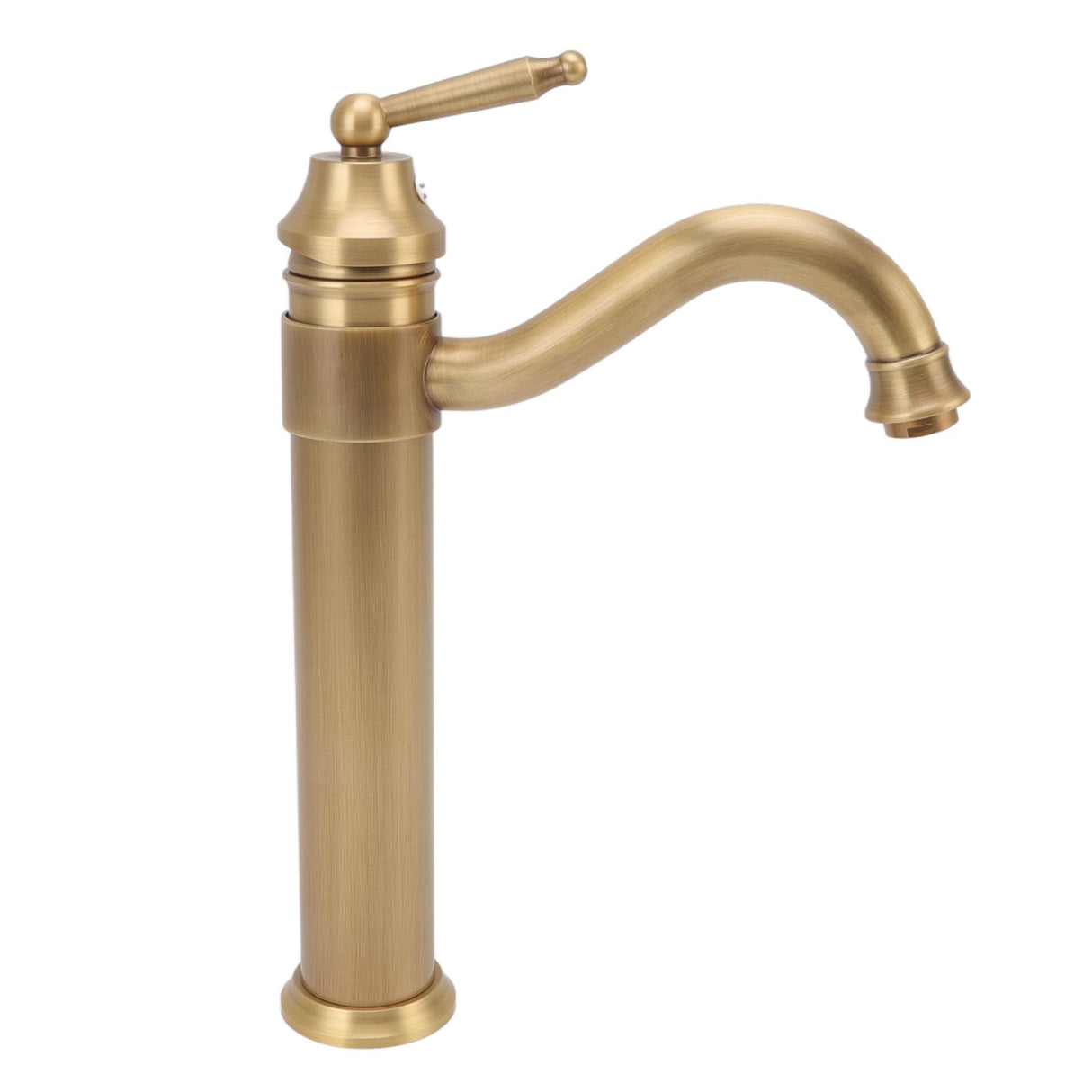 Angled view showing the exposed pipe styling of the copper tap