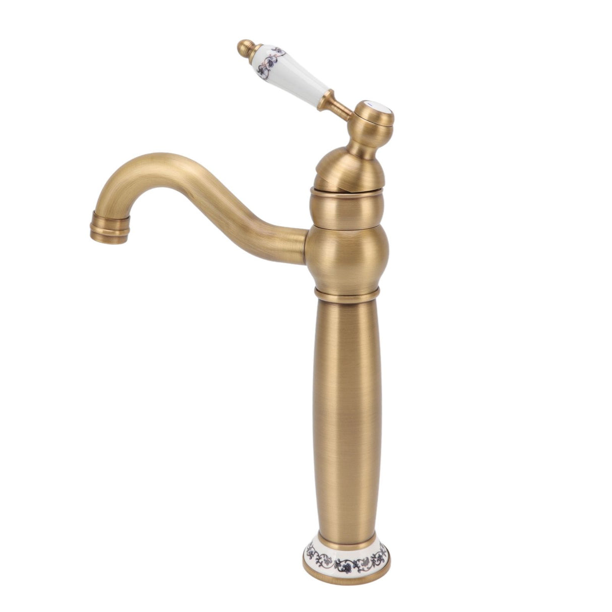 Front view of the European style brass and porcelain basin tap