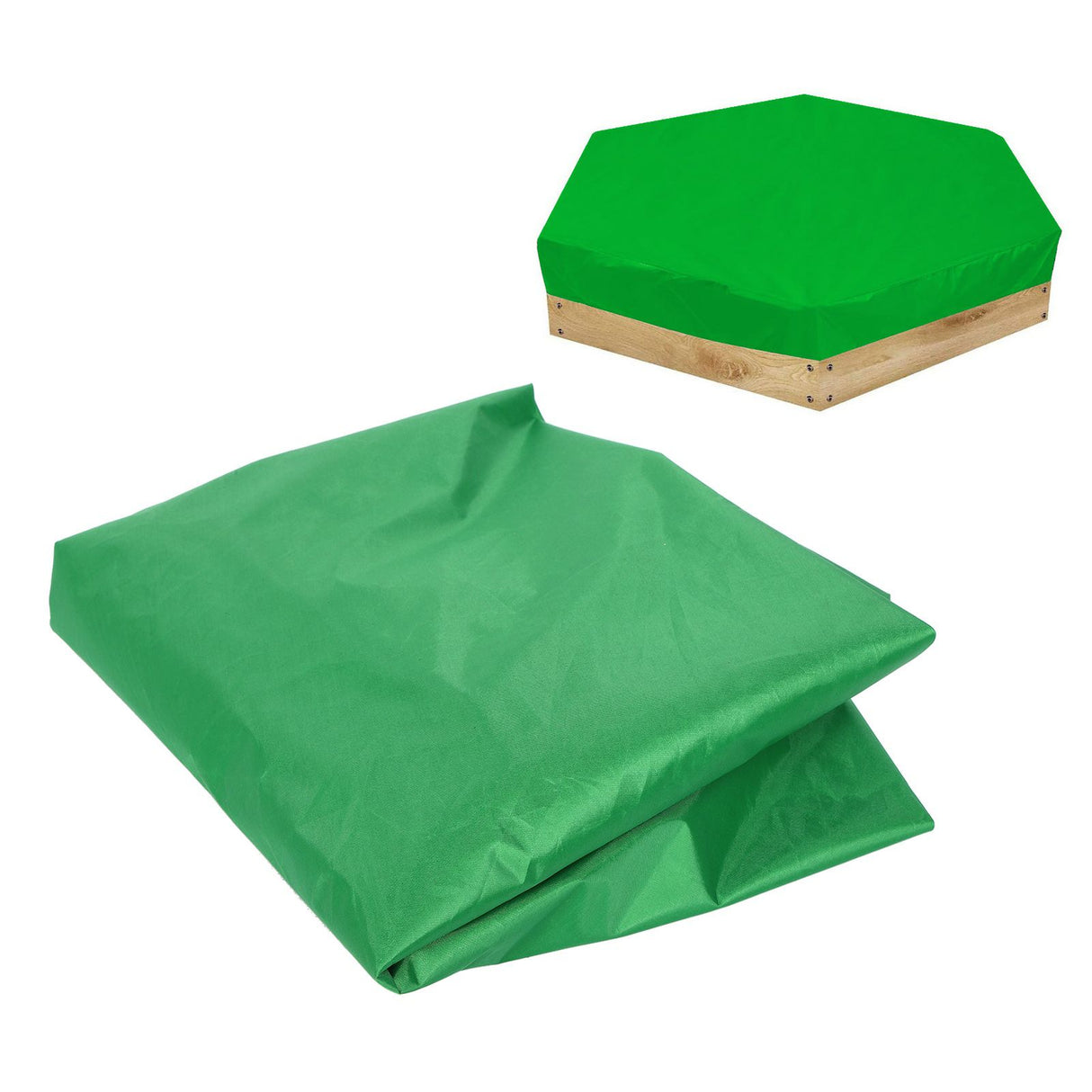 Hexagon Sandpit Cover with Drawstring, Waterproof, Green