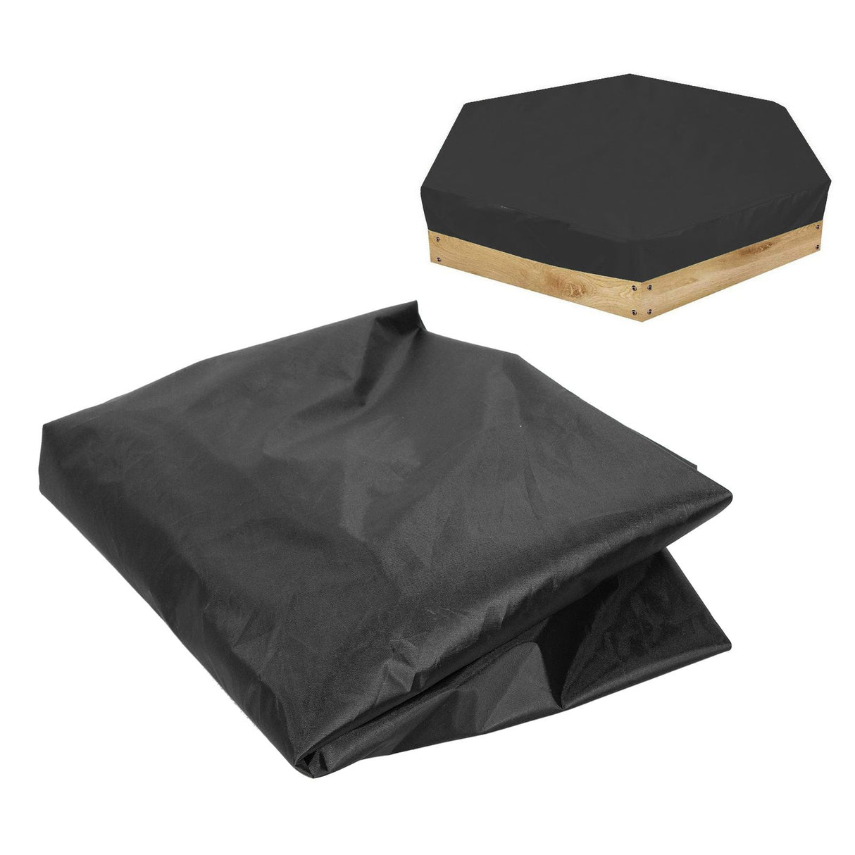 Hexagon Sandpit Cover with Drawstring, Waterproof, Black