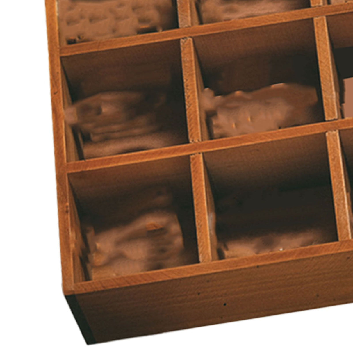 Retro wall mounted wooden display shelf with 16 grid compartments