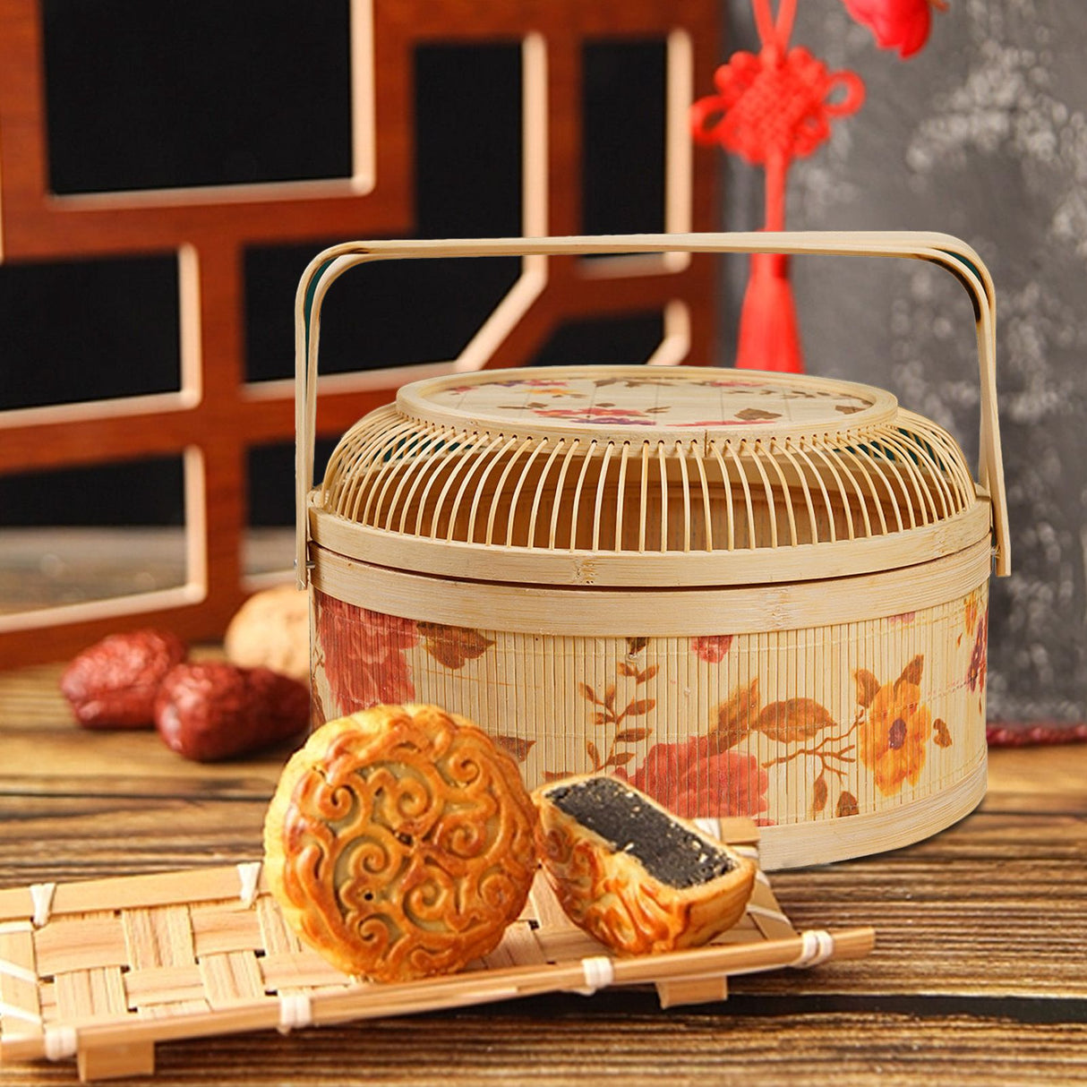 Small natural rattan storage basket
